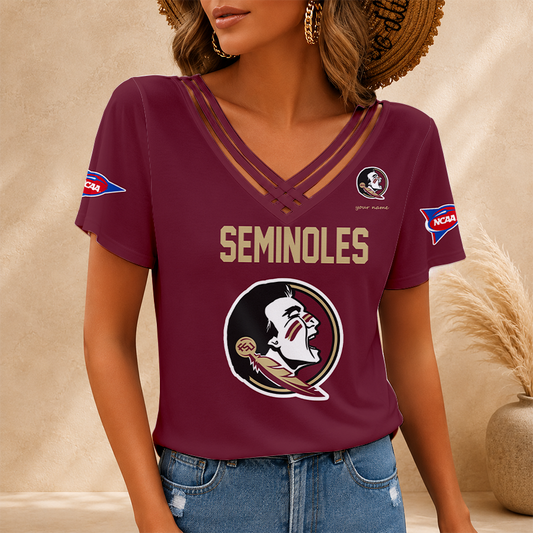 [TOUCHDOWN DEAL] NEW CUSTOMIZED NCAA FBS21 FLS FLORIDA STATE SEMINOLES V-NECK SHIRT