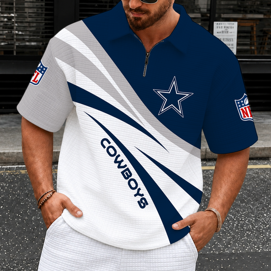 [TOUCHDOWN DEAL] NEW CUSTOMIZED NFL21 DCB DALLAS COWBOYS QUARTER-ZIP POLO SHIRT