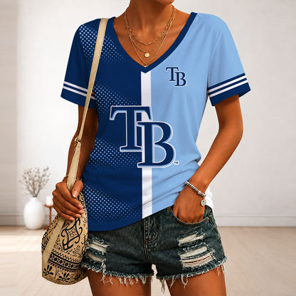 [HOMERUN DEAL] NEW CUSTOMIZED MLB21 TBR TAMPA BAY RAYS V-NECK FEMALE SHIRT
