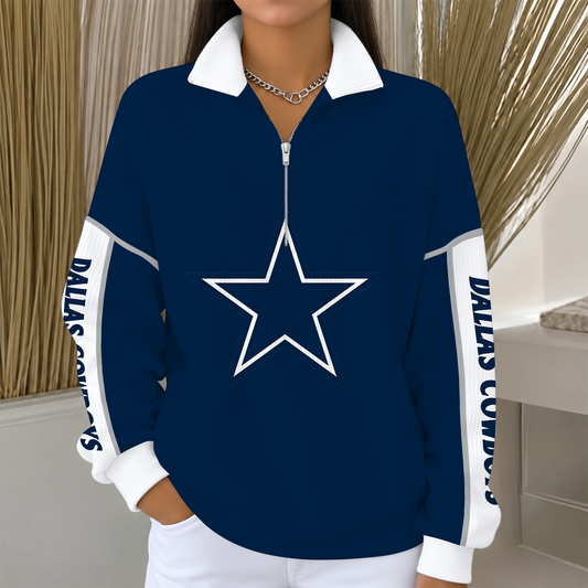 [TOUCHDOWN DEAL] NEW CUSTOMIZED NFL21 DCB DALLAS COWBOYS QUARTER ZIP RIBBED SWEATER