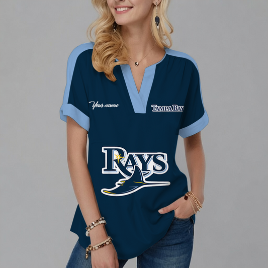 [HOMERUN DEAL] NEW CUSTOMIZED MLB21 TBR TAMPA BAY RAYS V-NECK FEMALE SHIRT