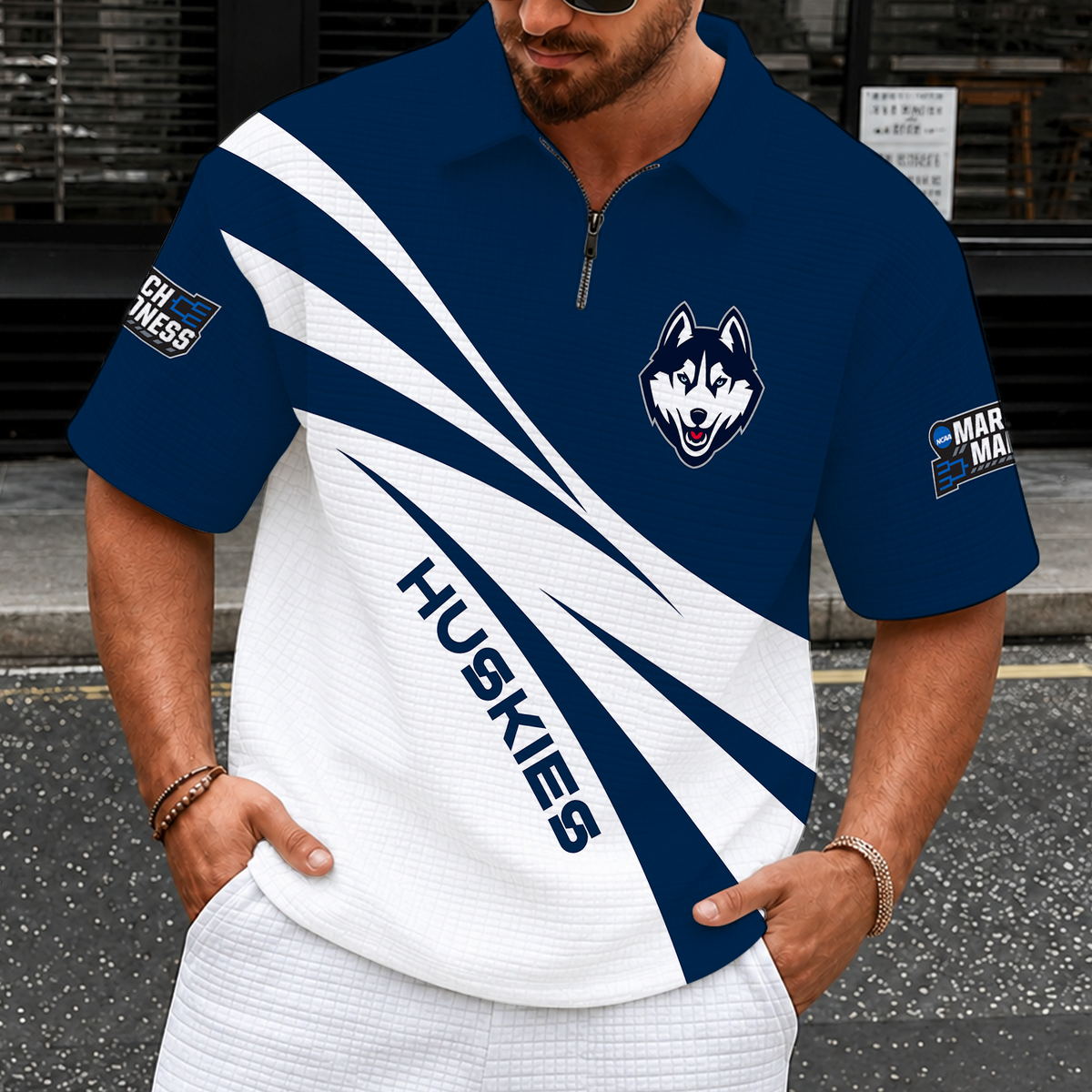 [SLAM DUNK DEAL] NEW CUSTOMIZED NCAA MAM21 UCH UCONN HUSKIES QUARTER-ZIP POLO SHIRT