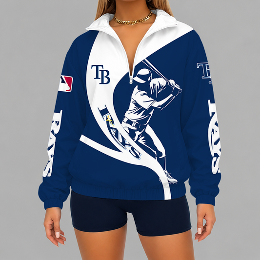 [HOMERUN DEAL] NEW CUSTOMIZED MLB21 TBR TAMPA BAY RAYS V-NECK ZIPPER SWEATSHIRT JACKET