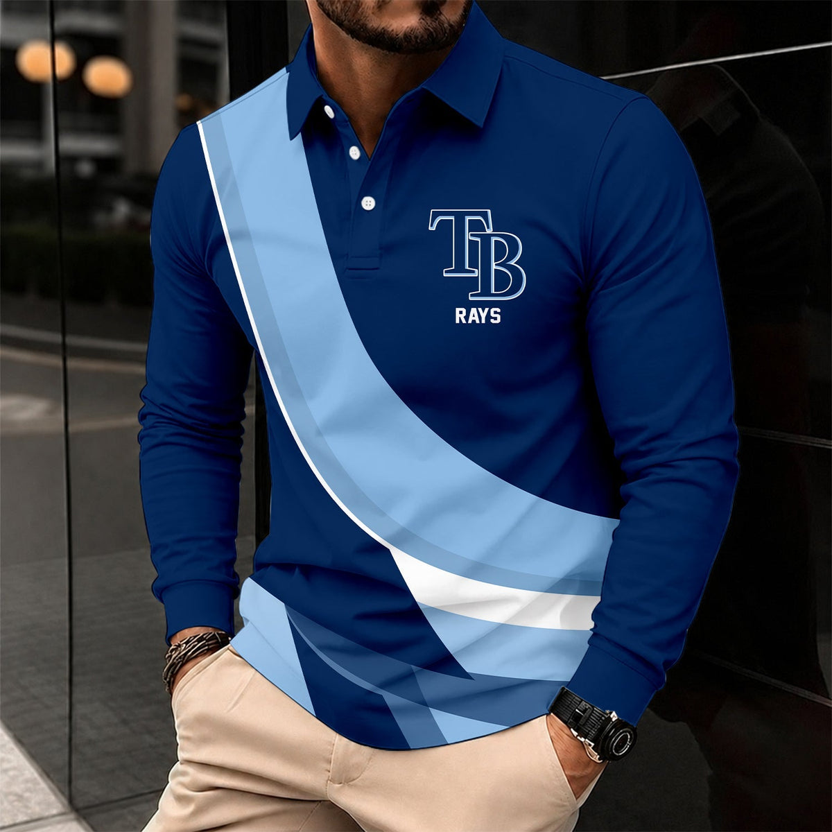 [HOMERUN DEAL] NEW CUSTOMIZED MLB21 TBR TAMPA BAY RAYS MEN'S LONG SLEEVE POLO