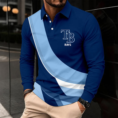 [HOMERUN DEAL] NEW CUSTOMIZED MLB21 TBR TAMPA BAY RAYS MEN'S LONG SLEEVE POLO