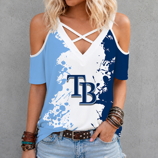 [HOMERUN DEAL] NEW CUSTOMIZED MLB21 TBR TAMPA BAY RAYS CRISS CROSS V-NECK TOP