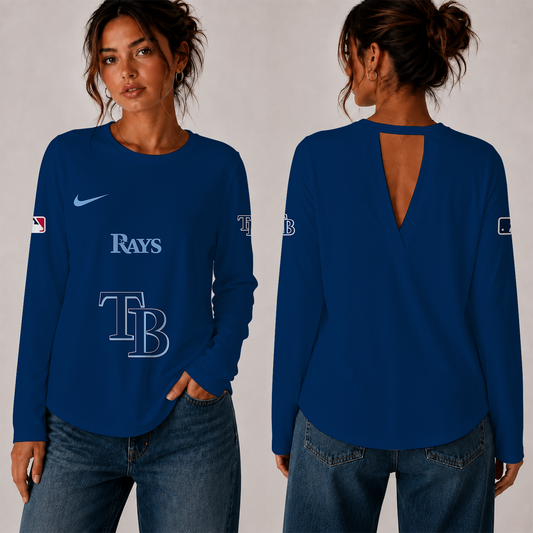 [HOMERUN DEAL] NEW CUSTOMIZED MLB21 TBR THE RAYS WOMEN'S BACK V-CUT LONG-SLEEVE SHIRT