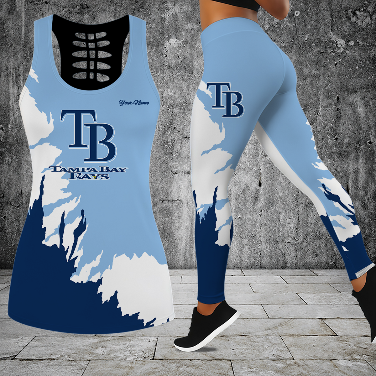 [HOMERUN DEAL] NEW CUSTOMIZED MLB21 TBR TAMPA BAY RAYS HOLLOW TANK TOP & LEGGINGS SET