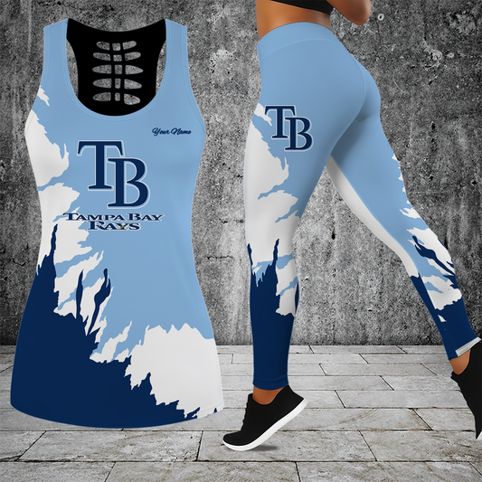 [HOMERUN DEAL] NEW CUSTOMIZED MLB21 TBR TAMPA BAY RAYS HOLLOW TANK TOP & LEGGINGS SET