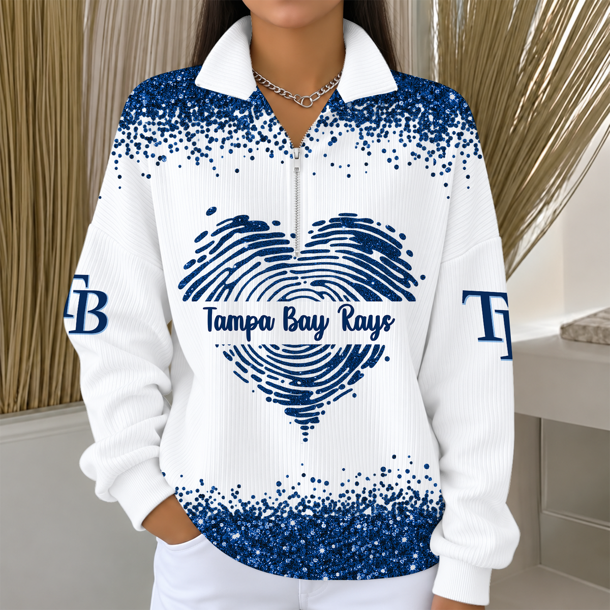 [HOMERUN DEAL] NEW CUSTOMIZED MLB21 TBR THE RAYS QUARTER ZIP RIBBED SWEATER