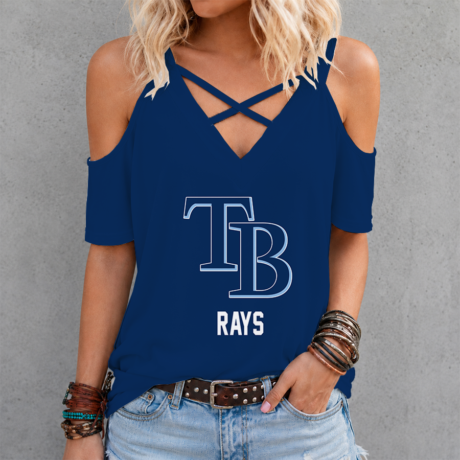 [HOMERUN DEAL] NEW CUSTOMIZED MLB21 TBR TAMPA BAY RAYS CRISS CROSS V-NECK TOP