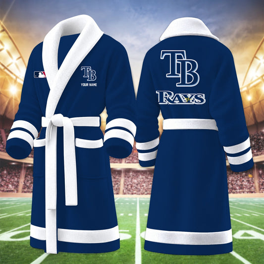 [HOMERUN DEAL] NEW CUSTOMIZED MLB21 TBR TAMPA BAY RAYS MULTICOLOR FLEECE BATHROBE