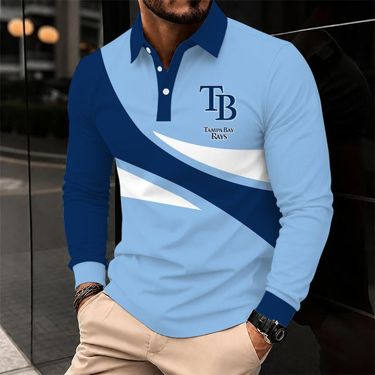 [HOMERUN DEAL] NEW CUSTOMIZED MLB21 TBR TAMPA BAY RAYS MEN'S LONG SLEEVE POLO