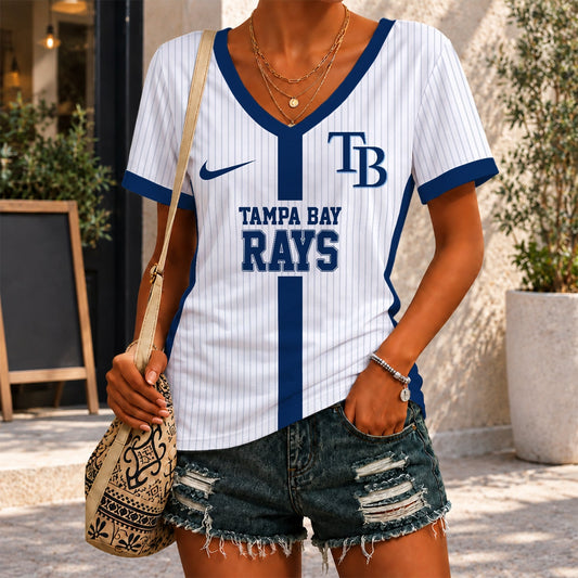 [HOMERUN DEAL] NEW CUSTOMIZED MLB21 TBR TAMPA BAY RAYS V-NECK FEMALE SHIRT