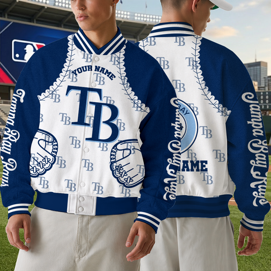 [HOMERUN DEAL] NEW CUSTOMIZED MLB21 TBR TAMPA BAY RAYS SATIN VARSITY & BASEBALL JACKET