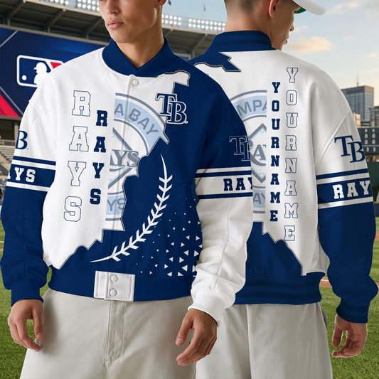 [HOMERUN DEAL] NEW CUSTOMIZED MLB21 TBR TAMPA BAY RAYS SATIN VARSITY & BASEBALL JACKET