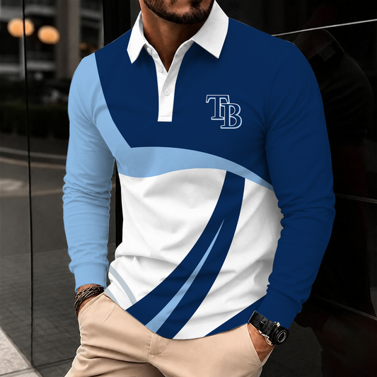 [HOMERUN DEAL] NEW CUSTOMIZED MLB21 TBR TAMPA BAY RAYS MEN'S LONG SLEEVE POLO