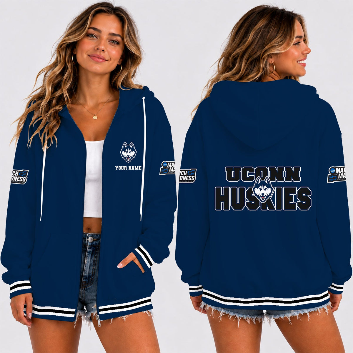 [SLAM DUNK DEAL] NEW CUSTOMIZED NCAA MAM21 UCH UCONN HUSKIES STRAPPY ZIP HOODIE