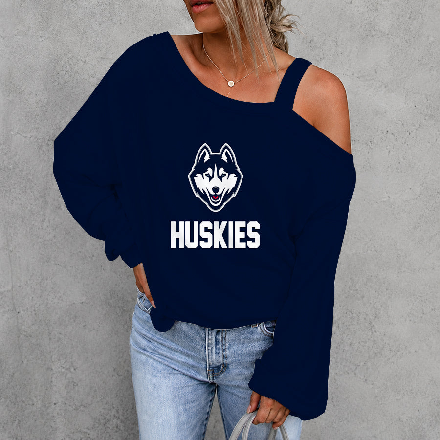 [SLAM DUNK DEAL] NEW CUSTOMIZED NCAA MAM21 UCH UCONN HUSKIES WOMEN'S OFF-SHOULDER LONG SLEEVE SHIRT