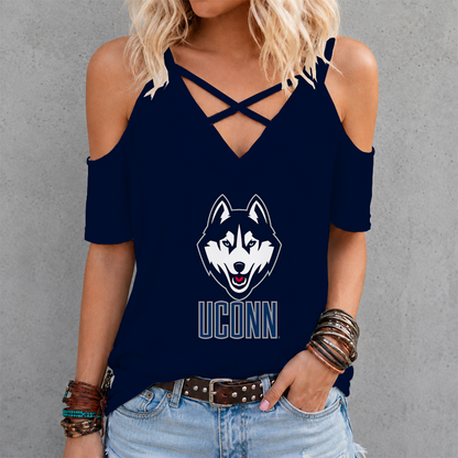 [SLAM DUNK DEAL] NEW CUSTOMIZED NCAA MAM21 UCH UCONN HUSKIES CRISS CROSS V-NECK TOP