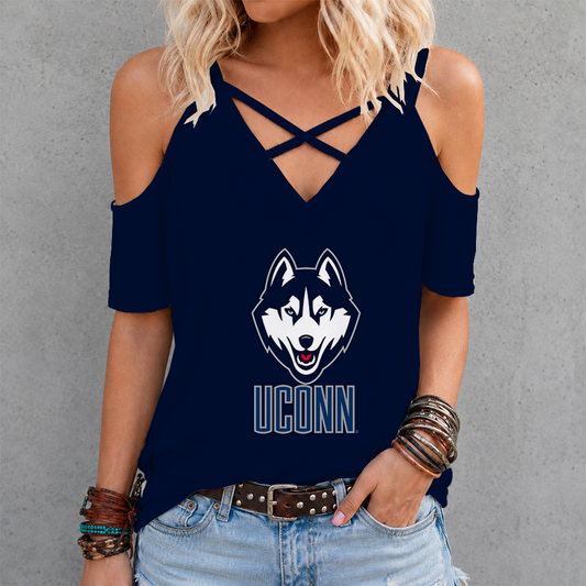 [SLAM DUNK DEAL] NEW CUSTOMIZED NCAA MAM21 UCH UCONN HUSKIES CRISS CROSS V-NECK TOP