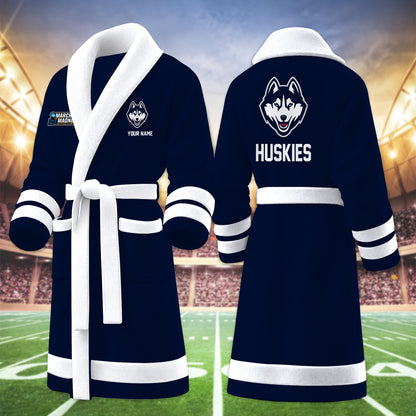 [SLAM DUNK DEAL] NEW CUSTOMIZED NCAA MAM21 UCH UCONN HUSKIES MULTICOLOR FLEECE BATHROBE