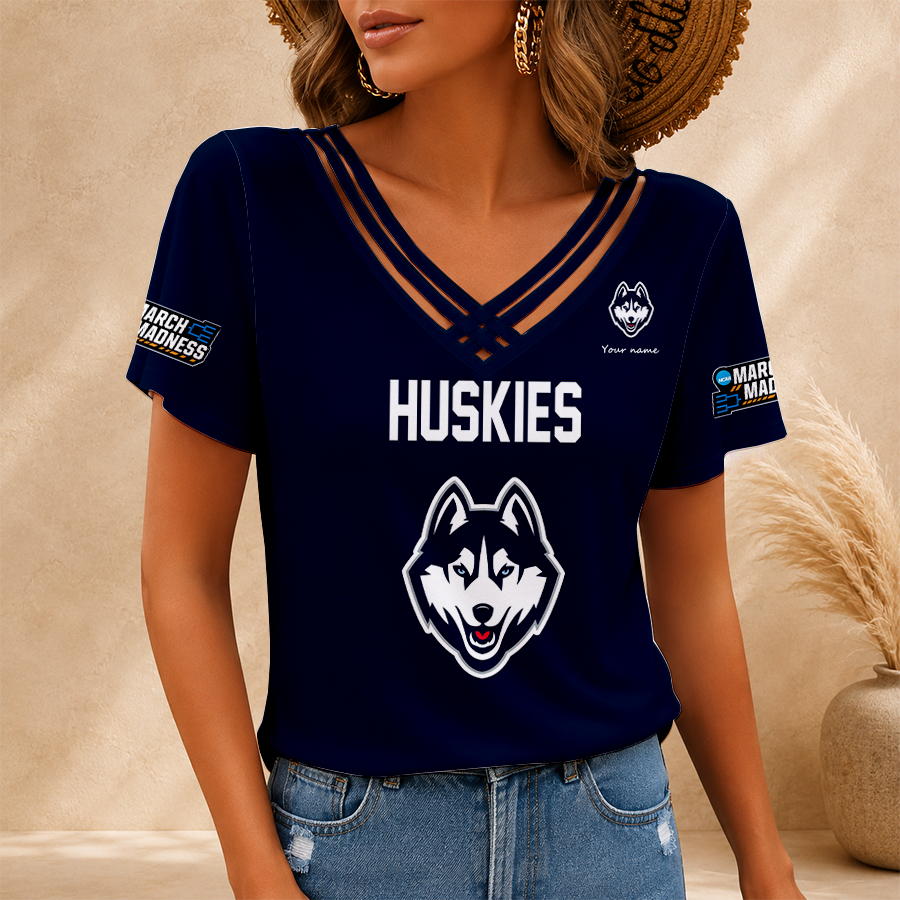 [SLAM DUNK DEAL] NEW CUSTOMIZED NCAA MAM21 UCH UCONN HUSKIES V-NECK SHIRT