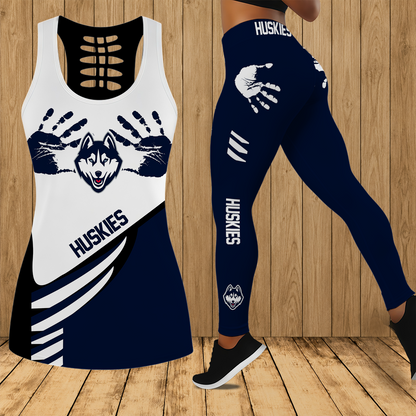 [SLAM DUNK DEAL] NEW CUSTOMIZED NCAA MAM21 UCH UCONN HUSKIES STRAPPY HOLLOW TANK TOP & LEGGINGS SET