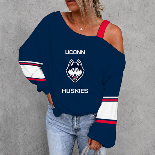[SLAM DUNK DEAL] NEW CUSTOMIZED NCAA MAM21 UCH UCONN HUSKIES WOMEN'S OFF-SHOULDER LONG SLEEVE SHIRT