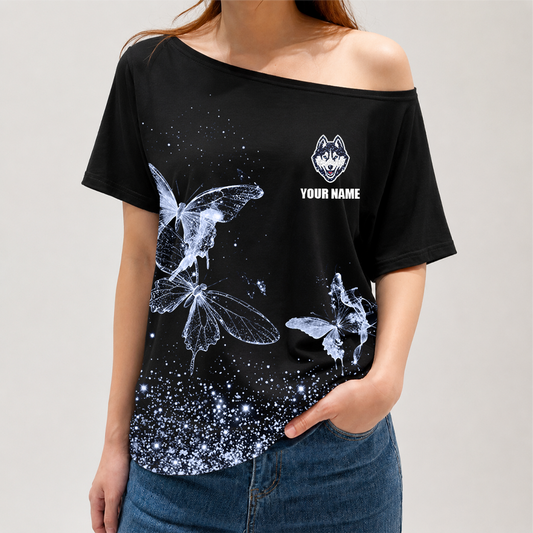 [SLAM DUNK DEAL] NEW CUSTOMIZED NCAA MAM21 UCH UCONN HUSKIES STRAPPY OFF-SHOULDER SHIRT