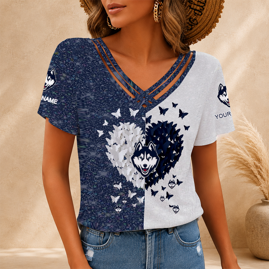 [SLAM DUNK DEAL] NEW CUSTOMIZED NCAA MAM21 UCH UCONN HUSKIES V-NECK SHIRT