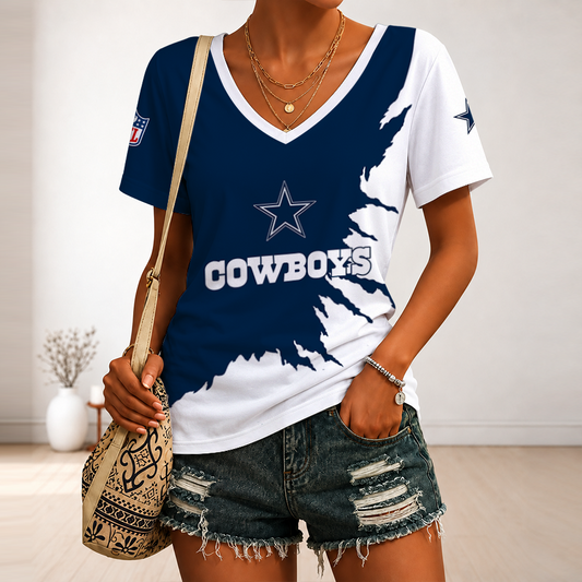 [TOUCHDOWN DEAL] NEW CUSTOMIZED NFL21 DCB DALLAS COWBOYS V-NECK FEMALE SHIRT