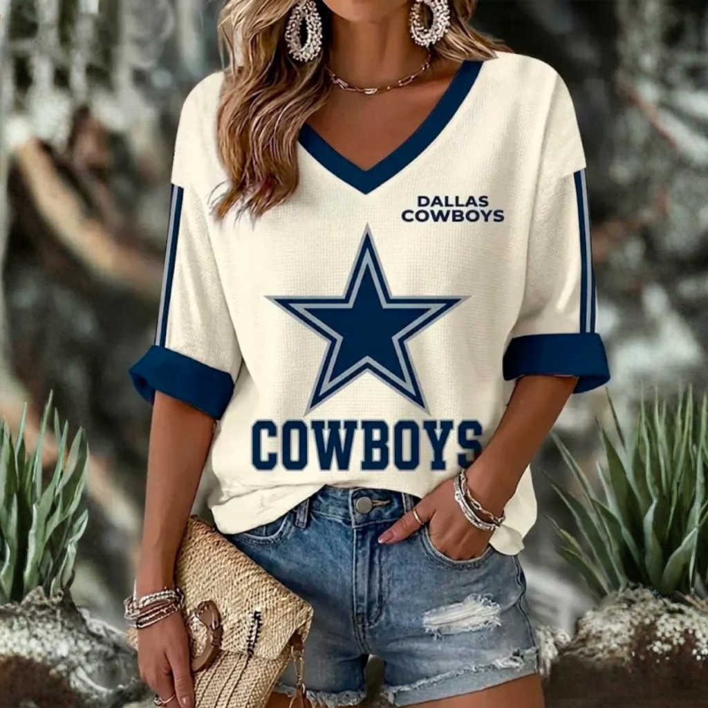 [TOUCHDOWN DEAL] NEW CUSTOMIZED NFL21 DCB DALLAS COWBOYS WOMEN'S HEART V-NECK LONG SLEEVE SHIRT