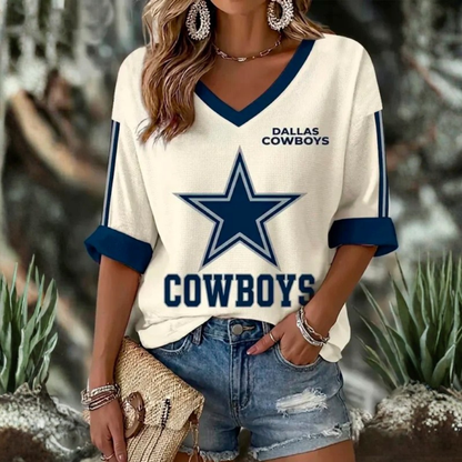 [TOUCHDOWN DEAL] NEW CUSTOMIZED NFL21 DCB DALLAS COWBOYS WOMEN'S HEART V-NECK LONG SLEEVE SHIRT