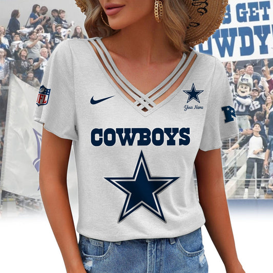 [TOUCHDOWN DEAL] NEW CUSTOMIZED NFL21 DCB DALLAS COWBOYS V-NECK SHIRT