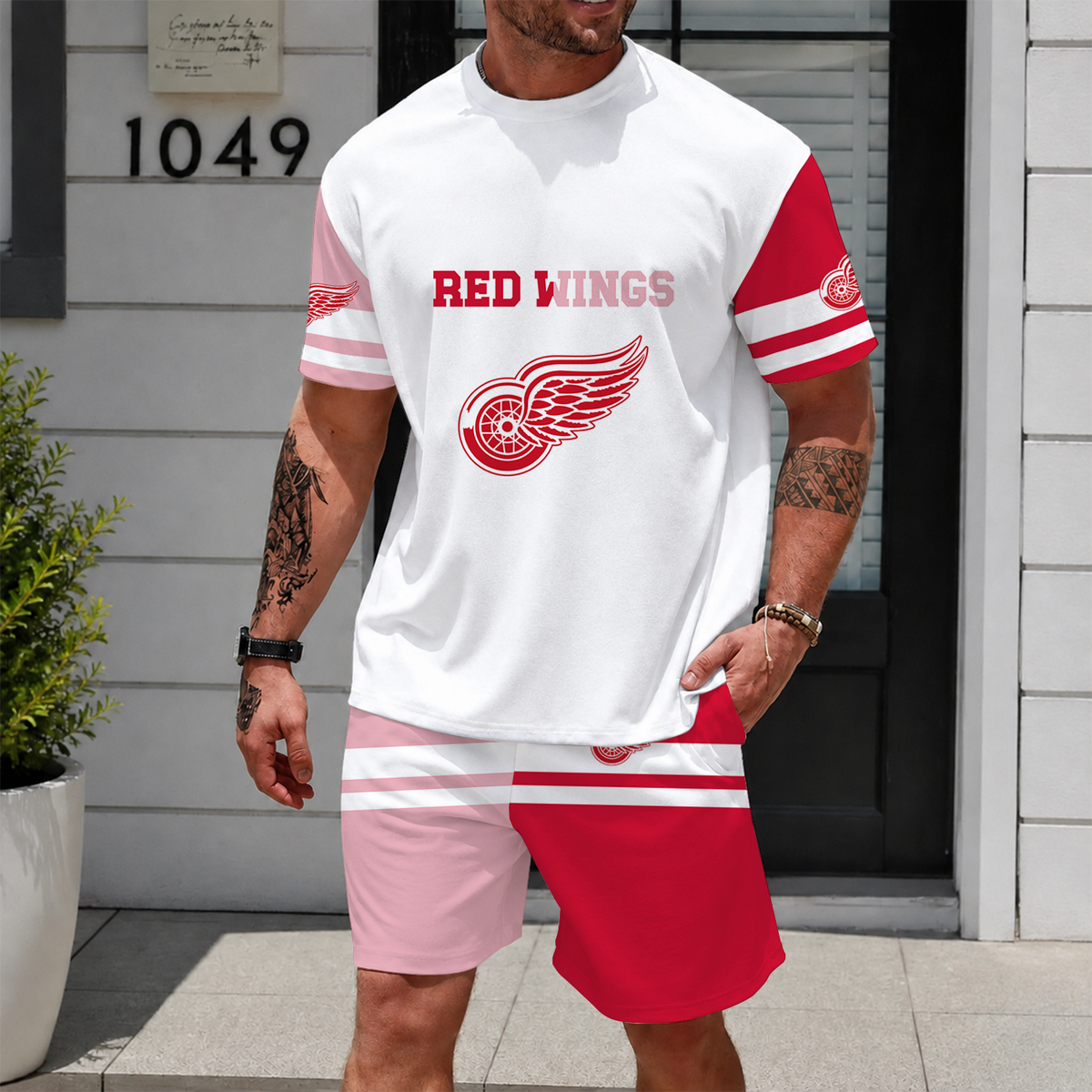 [SUPER SALE] NEW CUSTOMIZED NHL22 DRW DETROIT RED WINGS UNISEX T-SHIRT & SHORTS SET