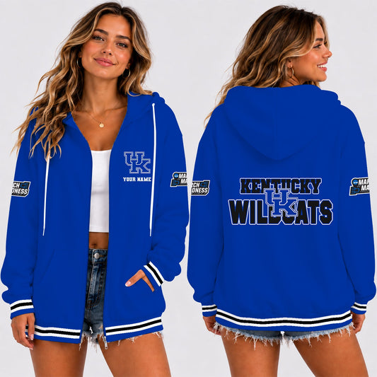 [SLAM DUNK DEAL] NEW CUSTOMIZED NCAA MAM22 KEW KENTUCKY WILDCATS STRAPPY ZIP HOODIE