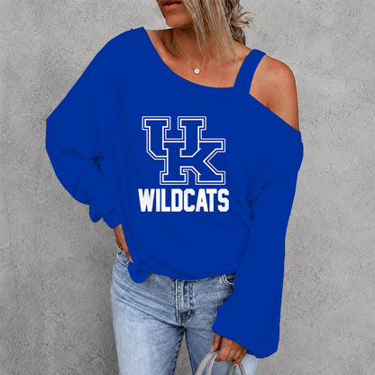 [SLAM DUNK DEAL] NEW CUSTOMIZED NCAA MAM22 KEW KENTUCKY WILDCATS WOMEN'S OFF-SHOULDER LONG SLEEVE SHIRT