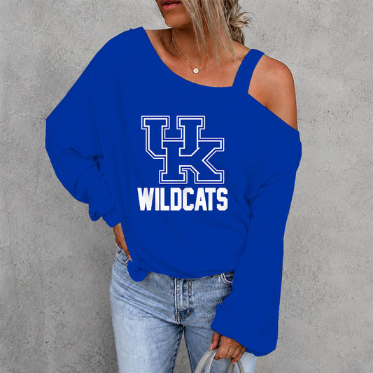 [SLAM DUNK DEAL] NEW CUSTOMIZED NCAA MAM22 KEW KENTUCKY WILDCATS WOMEN'S OFF-SHOULDER LONG SLEEVE SHIRT