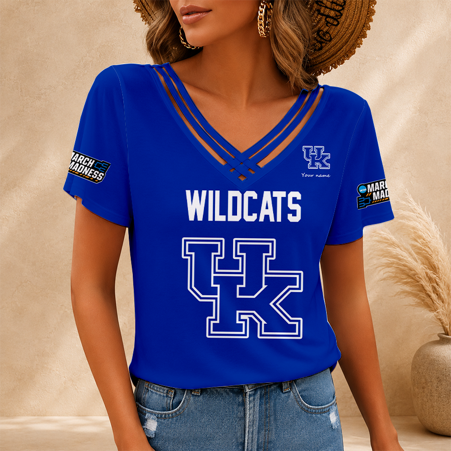 [SLAM DUNK DEAL] NEW CUSTOMIZED NCAA MAM22 KEW KENTUCKY WILDCATS V-NECK SHIRT