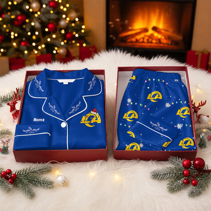 [TOUCHDOWN DEAL] NEW CUSTOMIZED NFL22 LAR LOS ANGELES RAMS LONG-SLEEVE PAJAMA SET