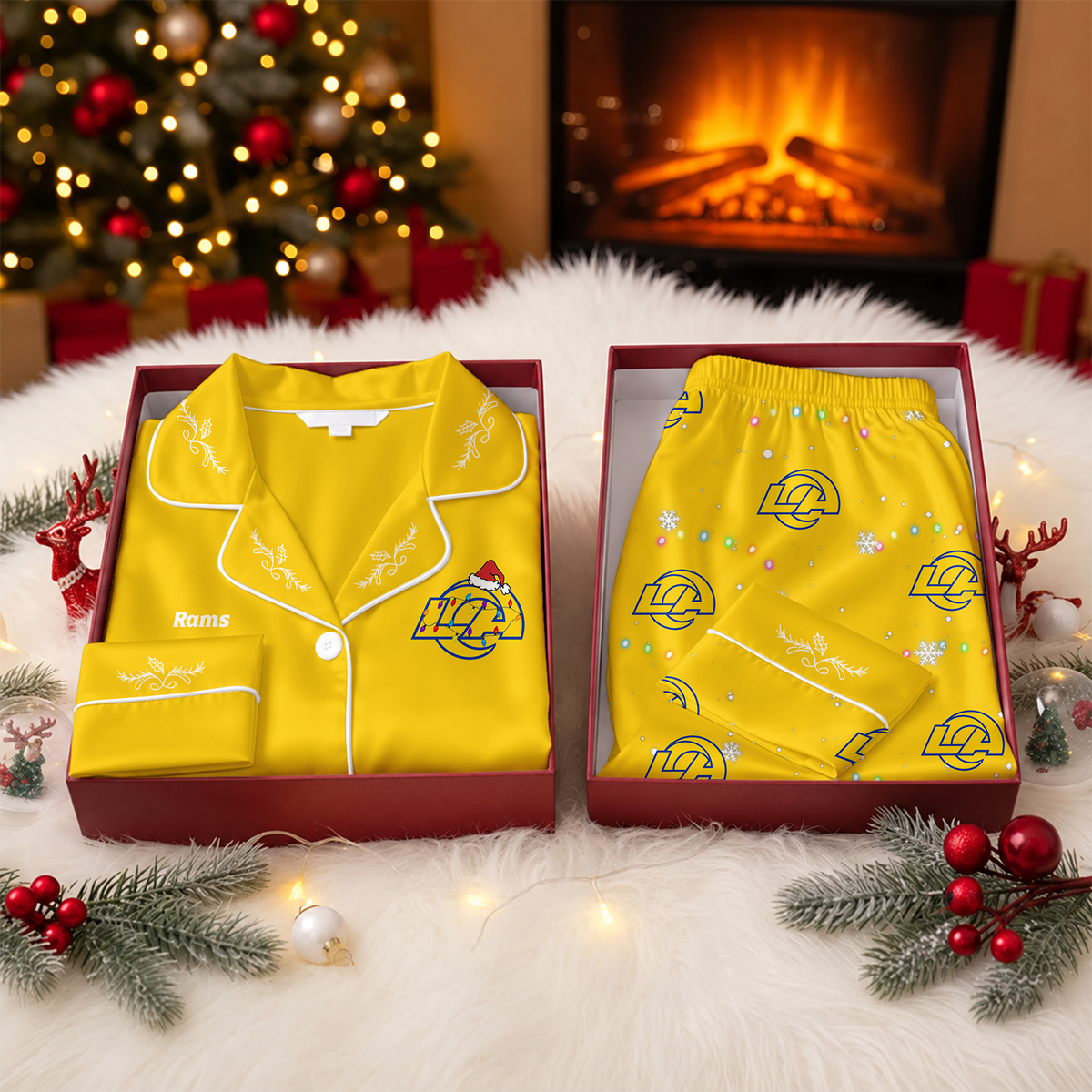 [TOUCHDOWN DEAL] NEW CUSTOMIZED NFL22 LAR LOS ANGELES RAMS LONG-SLEEVE PAJAMA SET