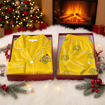 [TOUCHDOWN DEAL] NEW CUSTOMIZED NFL22 LAR LOS ANGELES RAMS LONG-SLEEVE PAJAMA SET