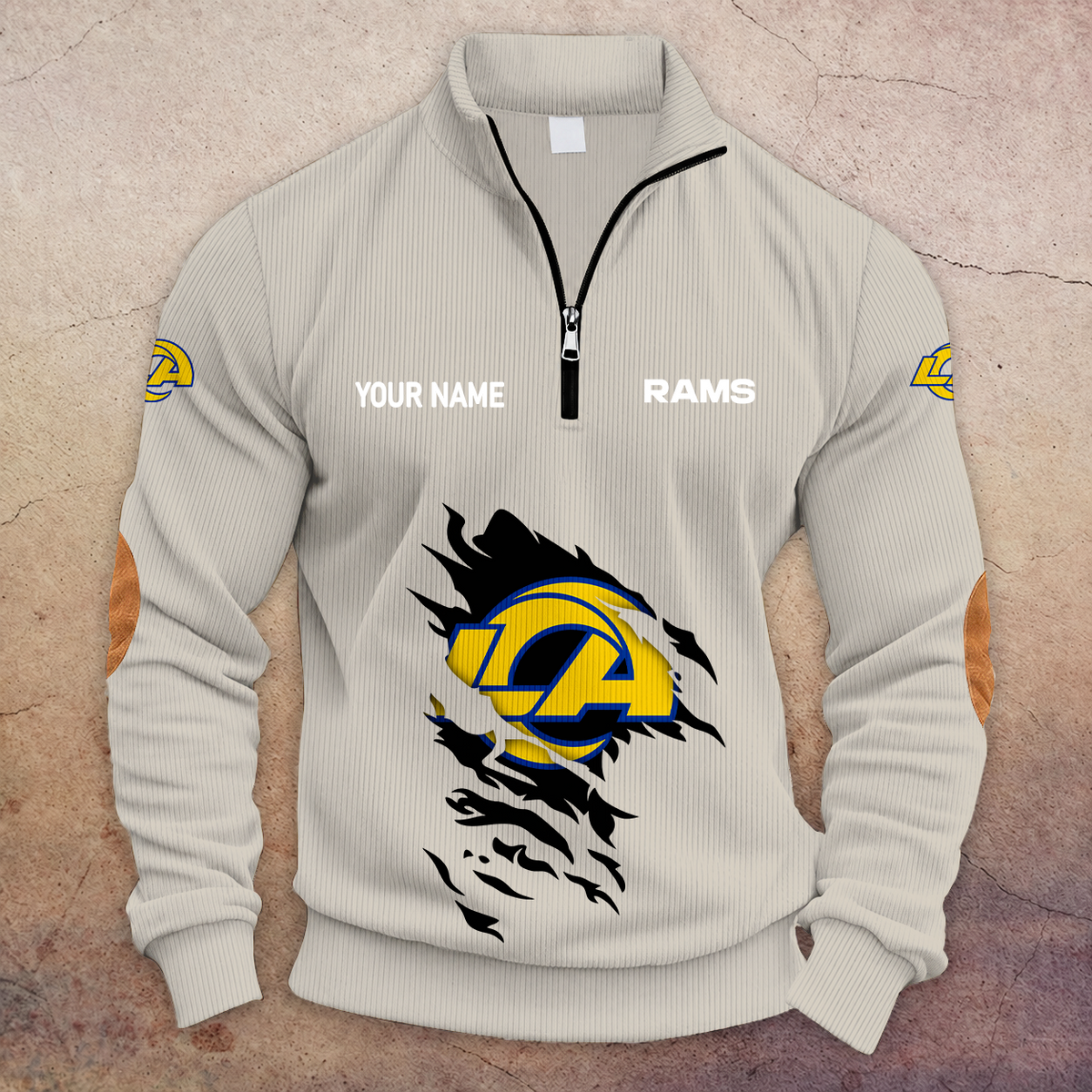 [TOUCHDOWN DEAL] NEW CUSTOMIZED NFL22 LAR LOS ANGELES RAMS MULTICOLOR STRIPED QUATER ZIP SWEATSHIRT