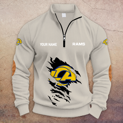 [TOUCHDOWN DEAL] NEW CUSTOMIZED NFL22 LAR LOS ANGELES RAMS MULTICOLOR STRIPED QUATER ZIP SWEATSHIRT