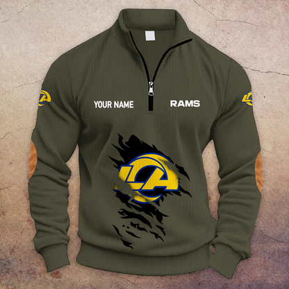 [TOUCHDOWN DEAL] NEW CUSTOMIZED NFL22 LAR LOS ANGELES RAMS MULTICOLOR STRIPED QUATER ZIP SWEATSHIRT
