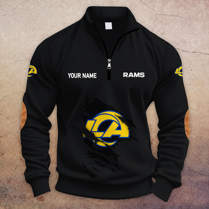 [TOUCHDOWN DEAL] NEW CUSTOMIZED NFL22 LAR LOS ANGELES RAMS MULTICOLOR STRIPED QUATER ZIP SWEATSHIRT