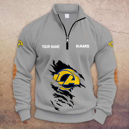 [TOUCHDOWN DEAL] NEW CUSTOMIZED NFL22 LAR LOS ANGELES RAMS MULTICOLOR STRIPED QUATER ZIP SWEATSHIRT