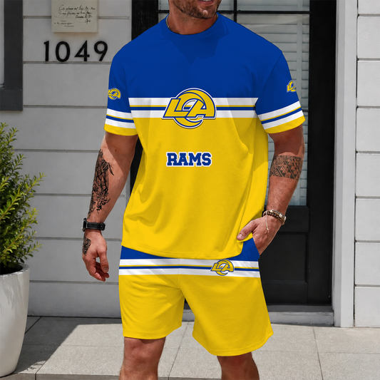 [TOUCHDOWN DEAL] NEWCUSTOMIZED NFL22 LAR LOS ANGELES RAMS UNISEX T-SHIRT & SHORTS SET