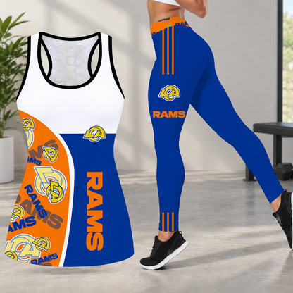 [TOUCHDOWN DEAL] NEW CUSTOMIZED NFL22 LAR LOS ANGELES RAMS HOLLOW TANK TOP & LEGGINGS SET